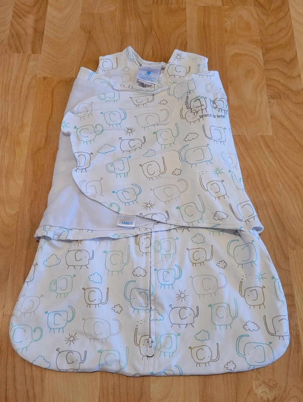 Halo Sleepsack Swaddle Cotton Elephant Print Newborn 0-3 Months